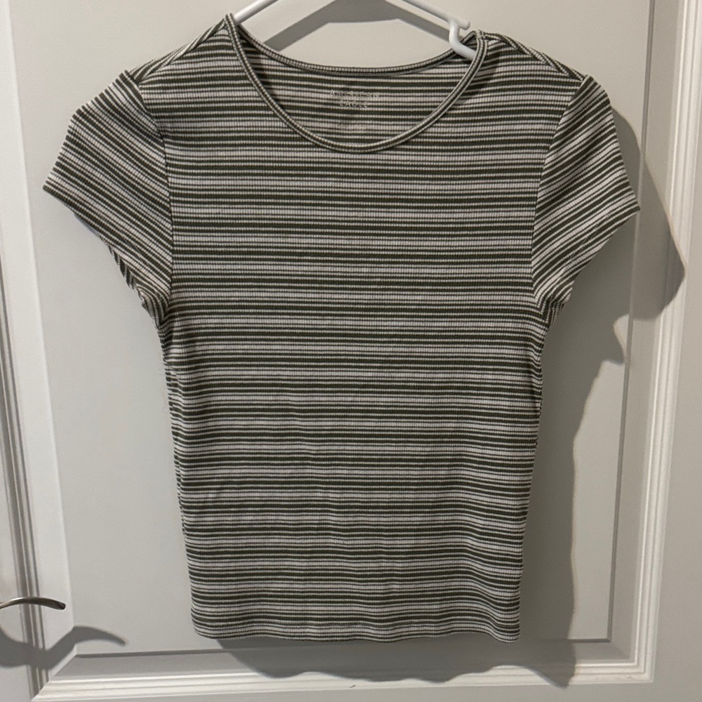 American Eagle Outfitters Green and White Striped Tee